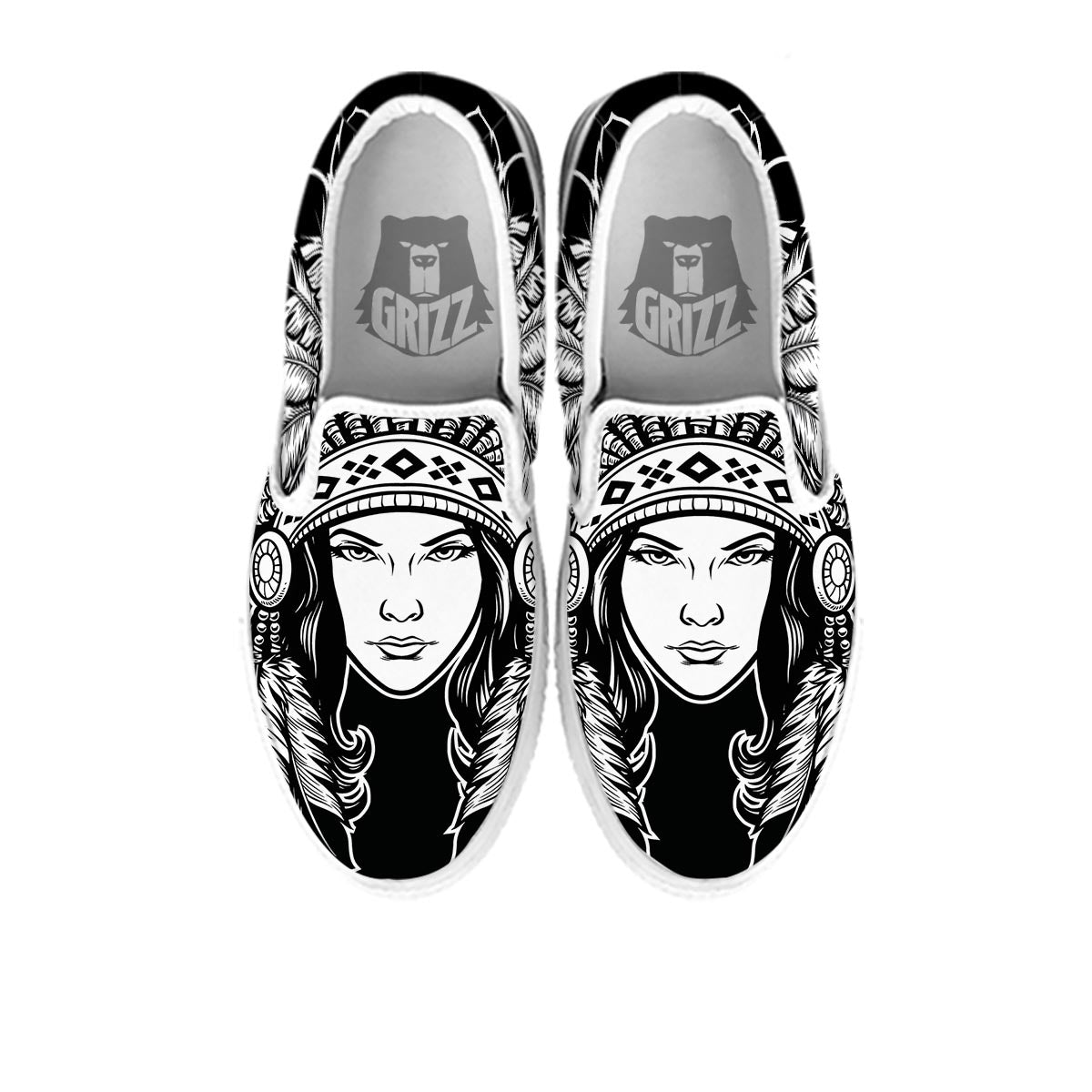 Native Indian Girl Tribal Print White Slip On Shoes-grizzshop