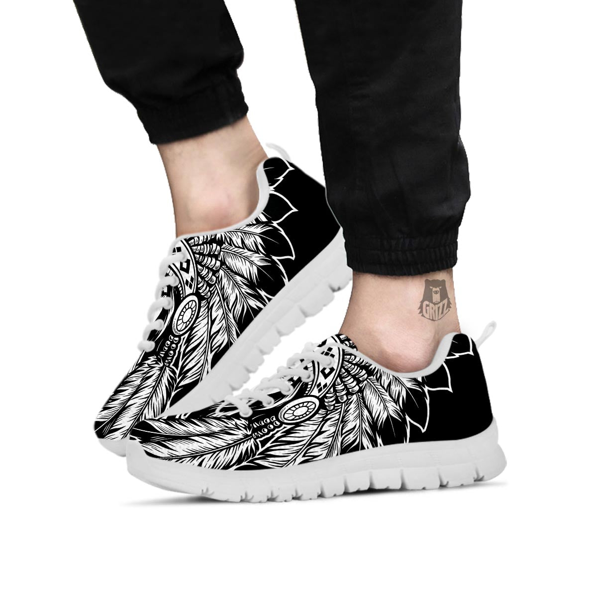 Native Indian Girl Tribal Print White Sneaker-grizzshop
