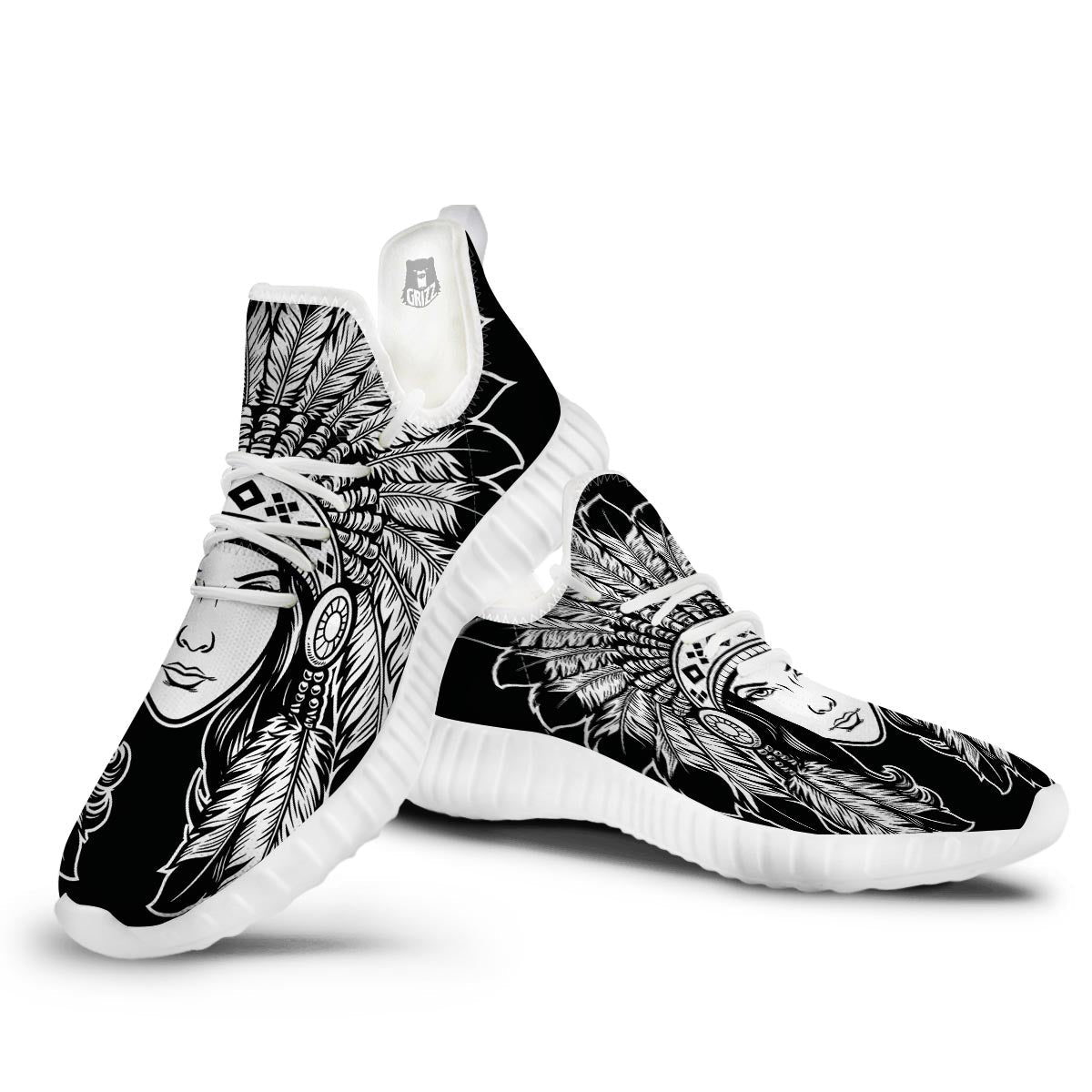 Native Indian Girl Tribal Print White Walking Shoes-grizzshop