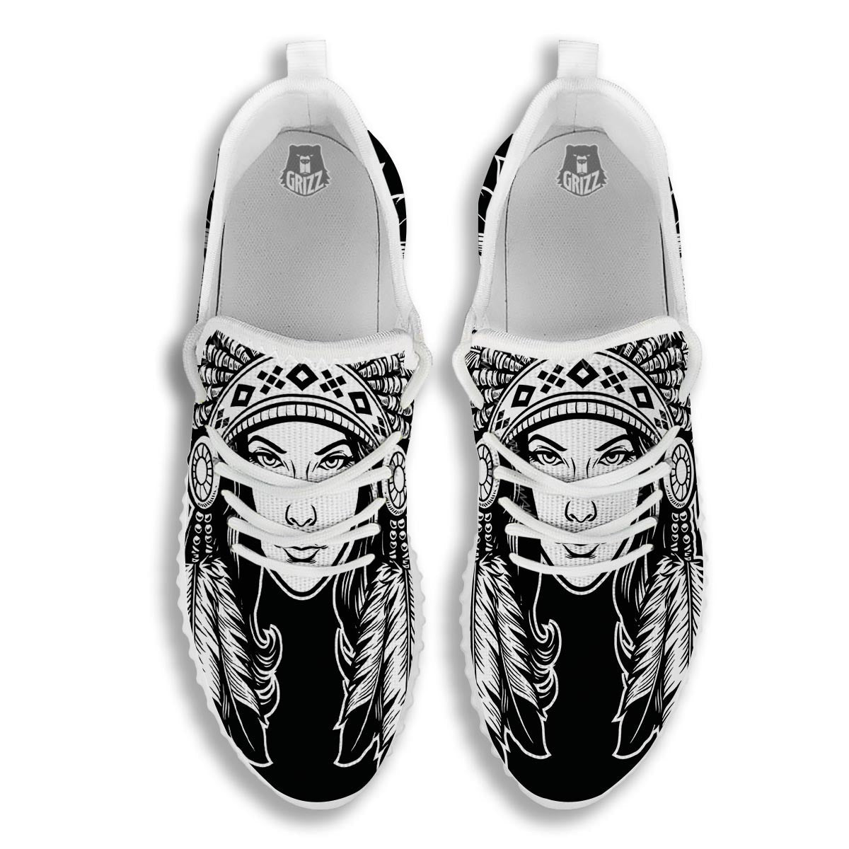 Native Indian Girl Tribal Print White Walking Shoes-grizzshop