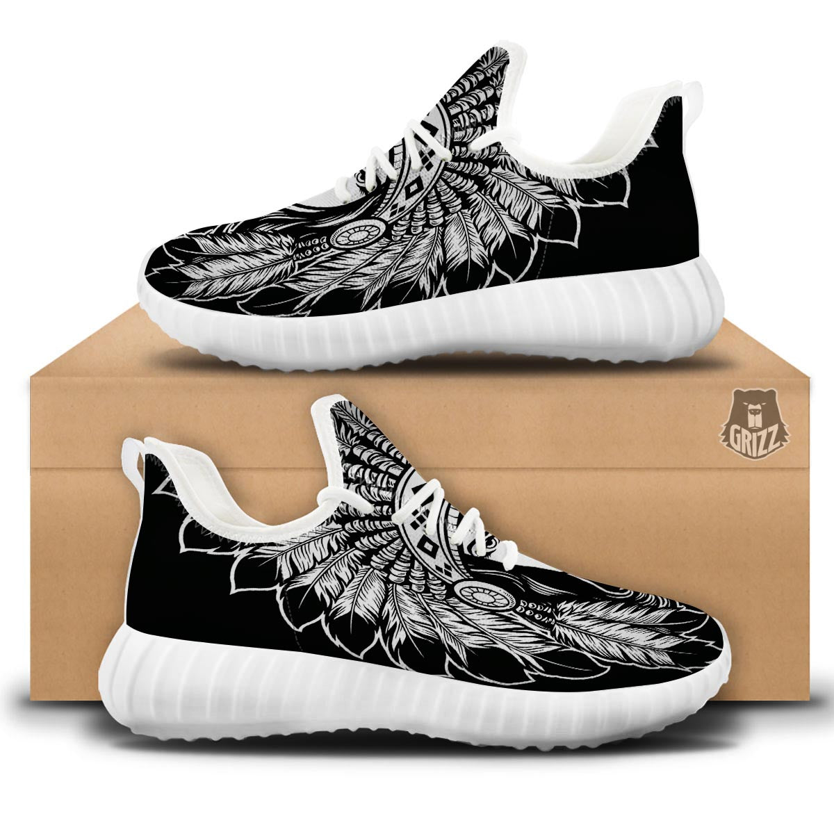 Native Indian Girl Tribal Print White Walking Shoes-grizzshop