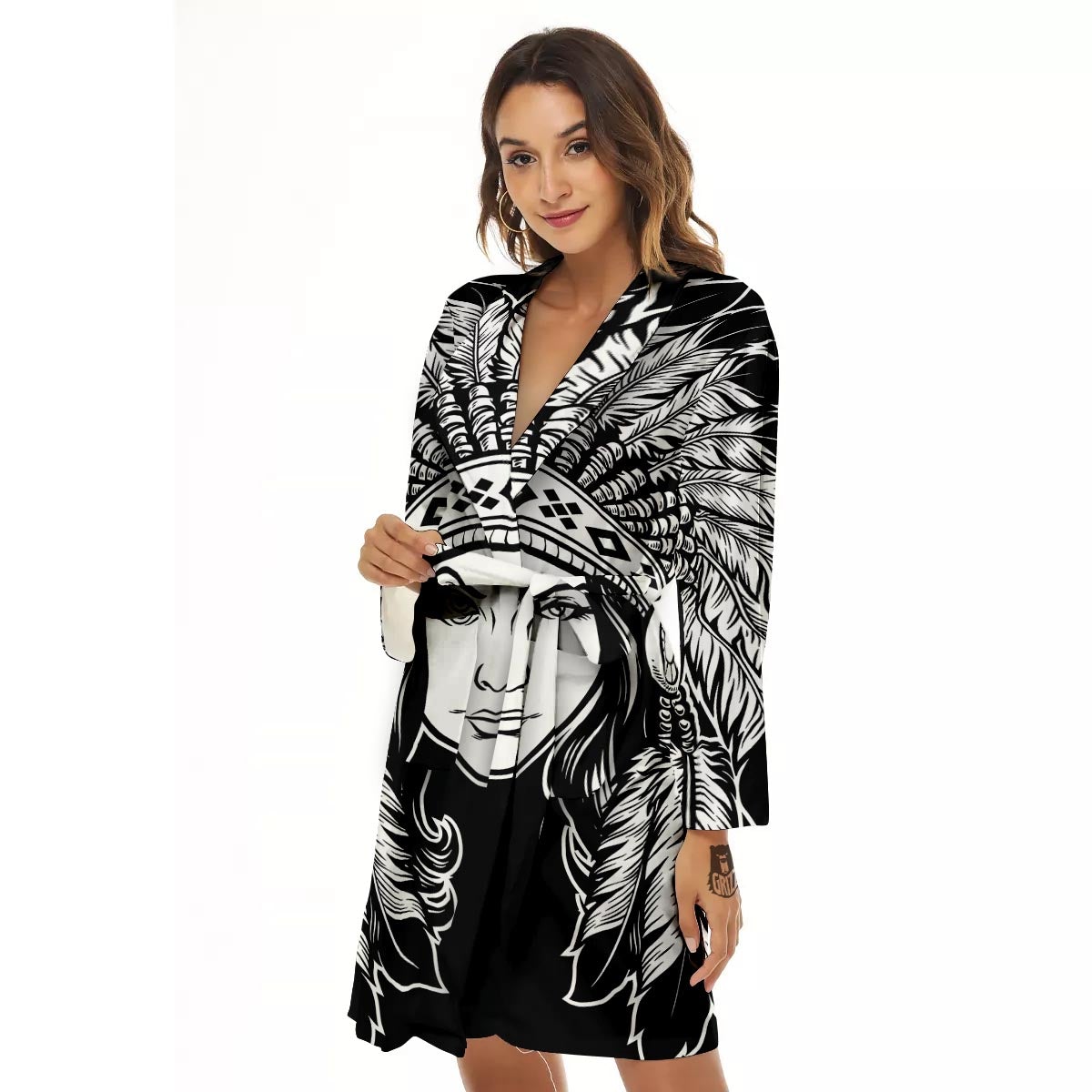Native Indian Girl Tribal Print Women's Robe-grizzshop