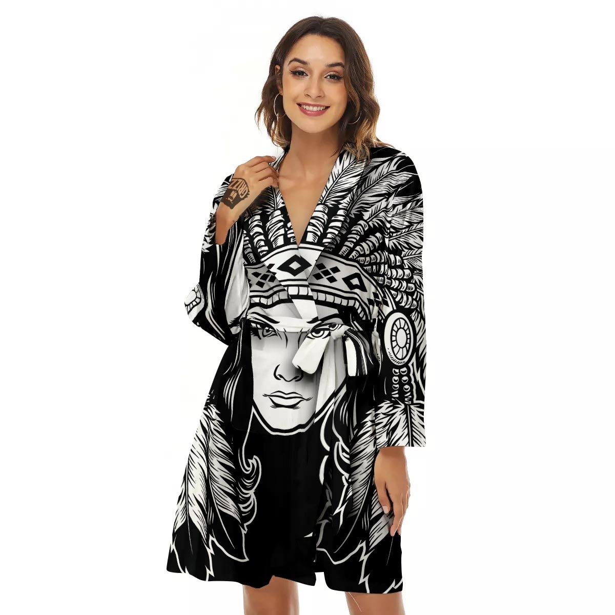 Native Indian Girl Tribal Print Women's Robe-grizzshop