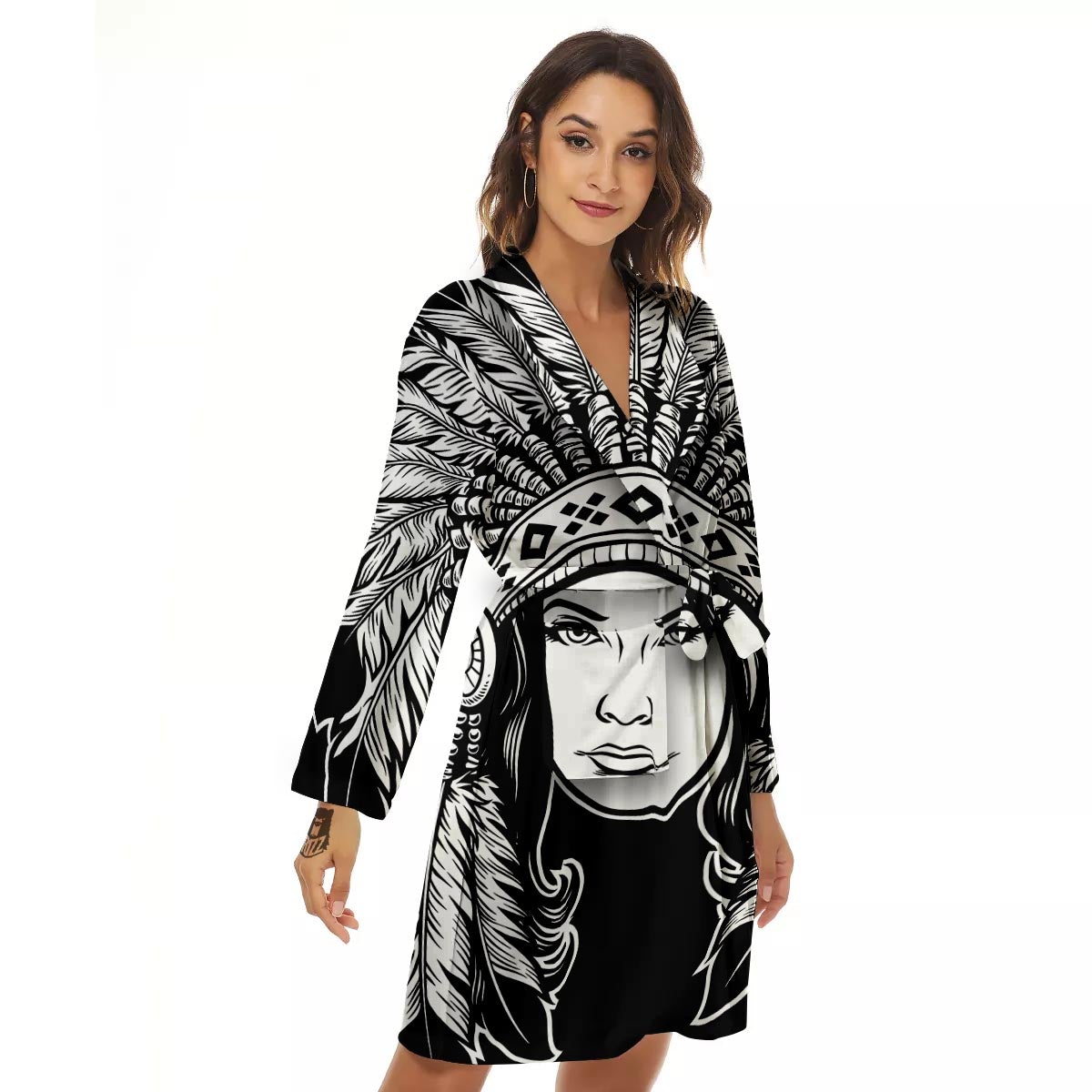 Native Indian Girl Tribal Print Women's Robe-grizzshop