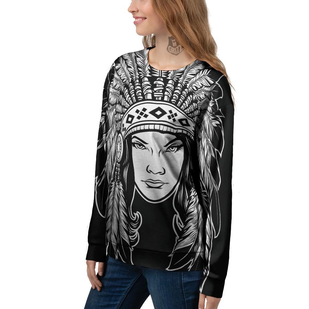 Native Indian Girl Tribal Print Women's Sweatshirt-grizzshop