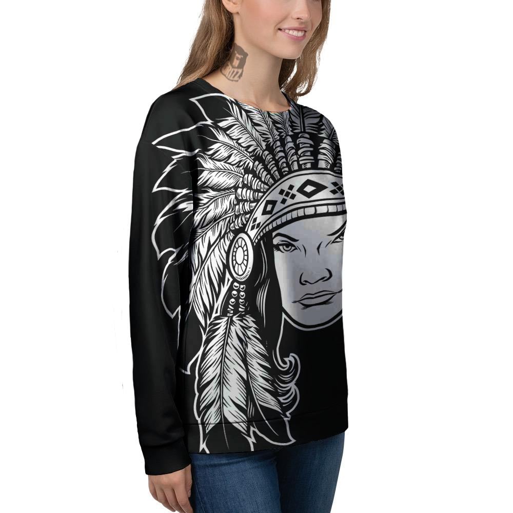Native Indian Girl Tribal Print Women's Sweatshirt-grizzshop