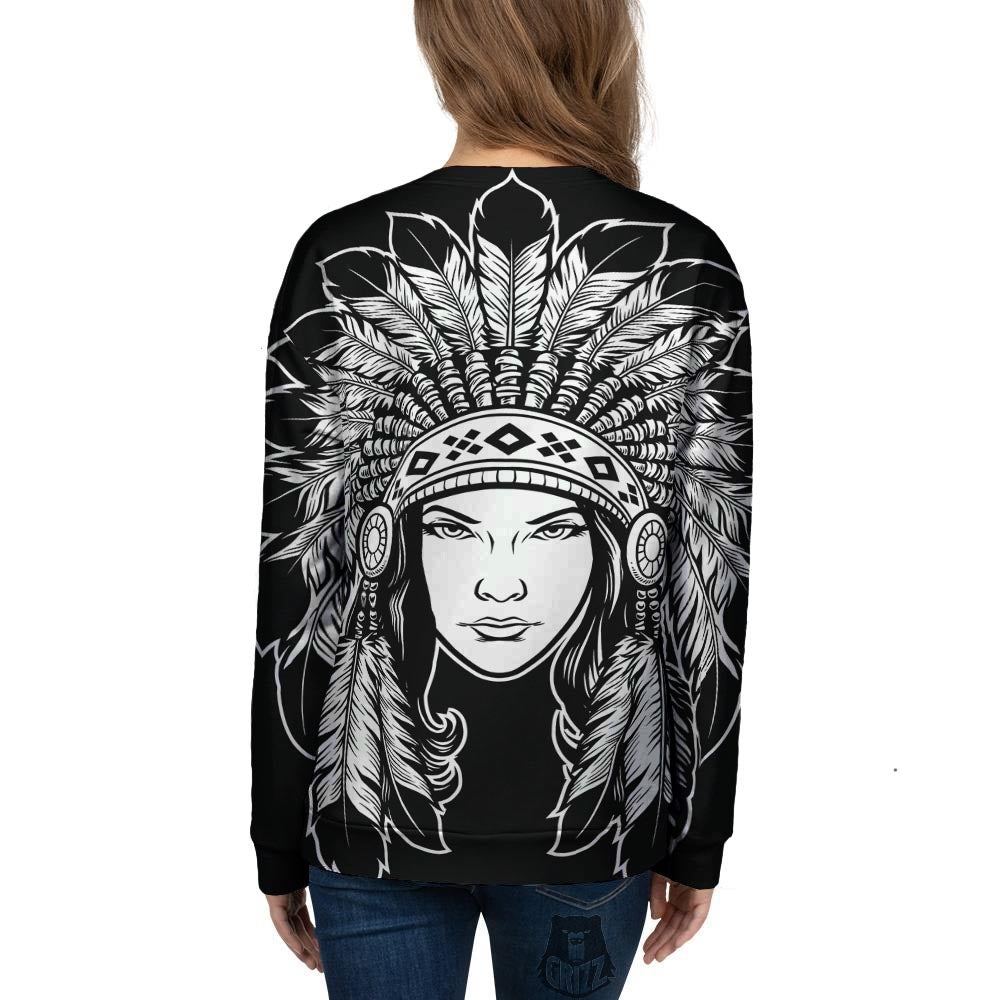 Native Indian Girl Tribal Print Women's Sweatshirt-grizzshop