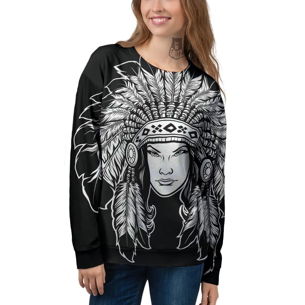 Native Indian Girl Tribal Print Women's Sweatshirt-grizzshop