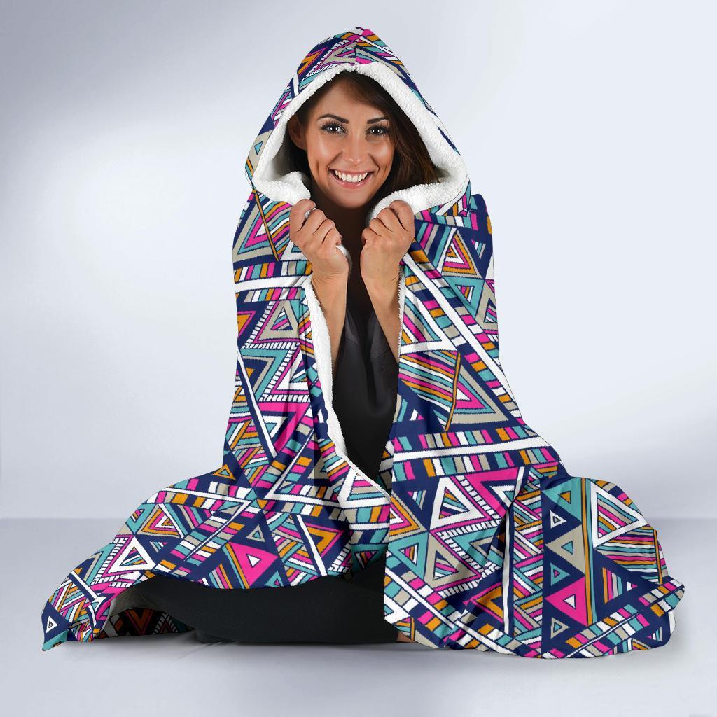 Native Navajo American Indians Aztec Tribal Print Hooded Blanket-grizzshop