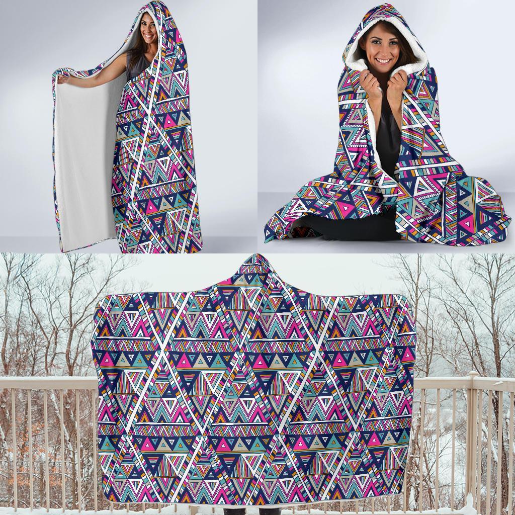 Native Navajo American Indians Aztec Tribal Print Hooded Blanket-grizzshop