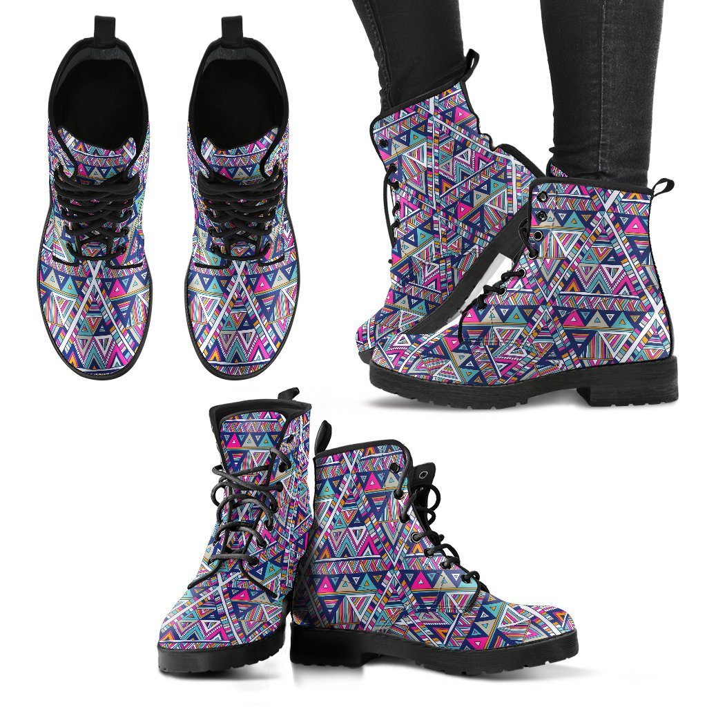 Native Navajo American Indians Aztec Tribal Print Women Leather Boots-grizzshop