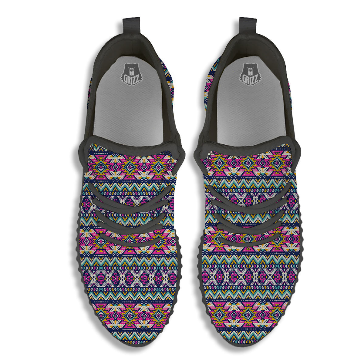 Native Navajo Colorful Geometric Print Black Walking Shoes-grizzshop