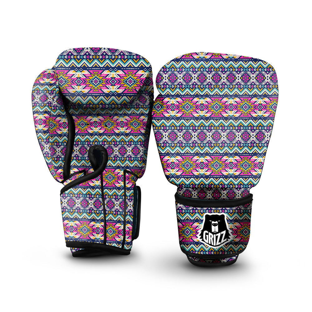 Native Navajo Colorful Geometric Print Boxing Gloves-grizzshop