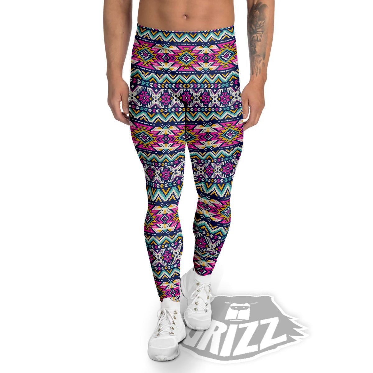 Native Navajo Colorful Geometric Print Men's Leggings-grizzshop