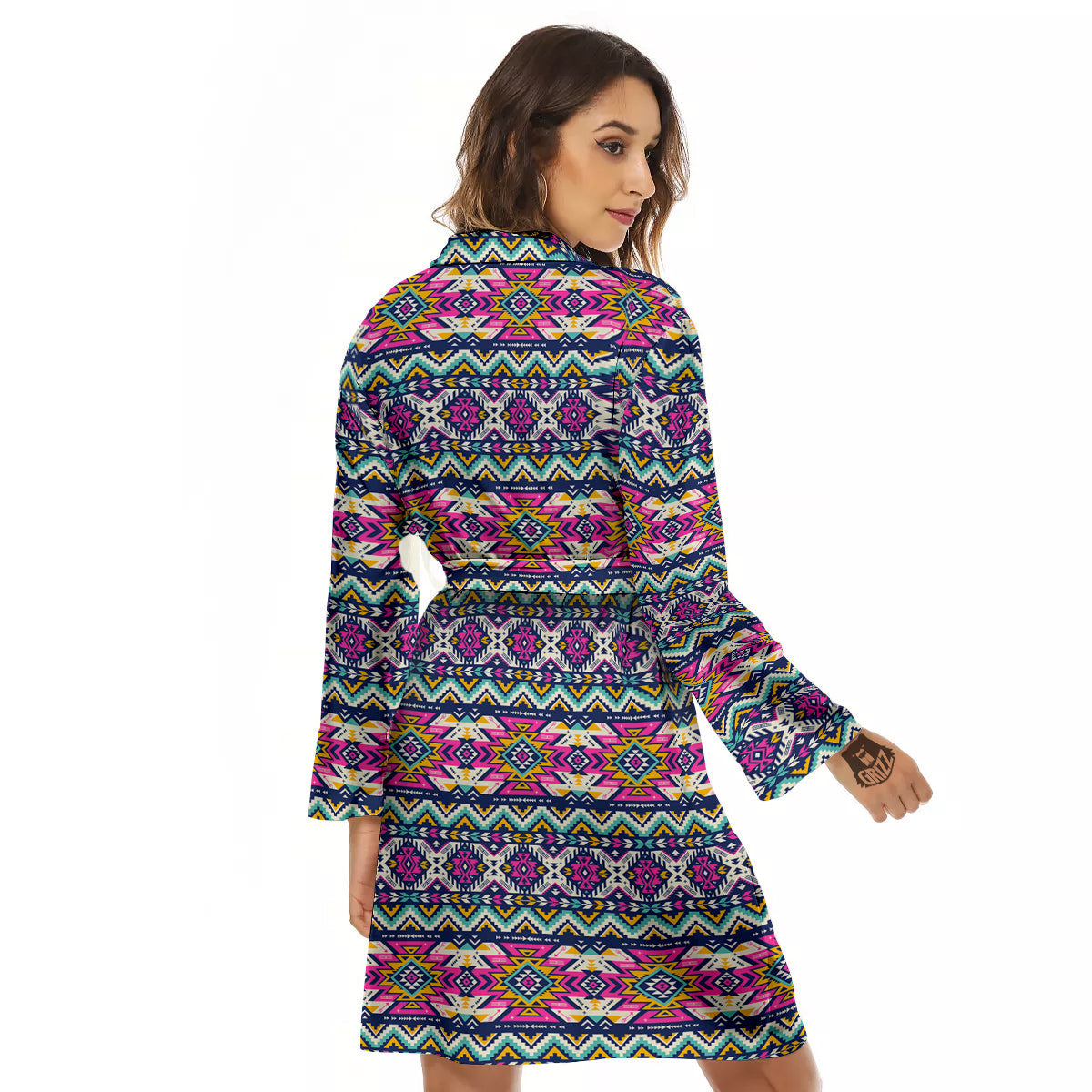 Native Navajo Colorful Geometric Print Women's Robe-grizzshop
