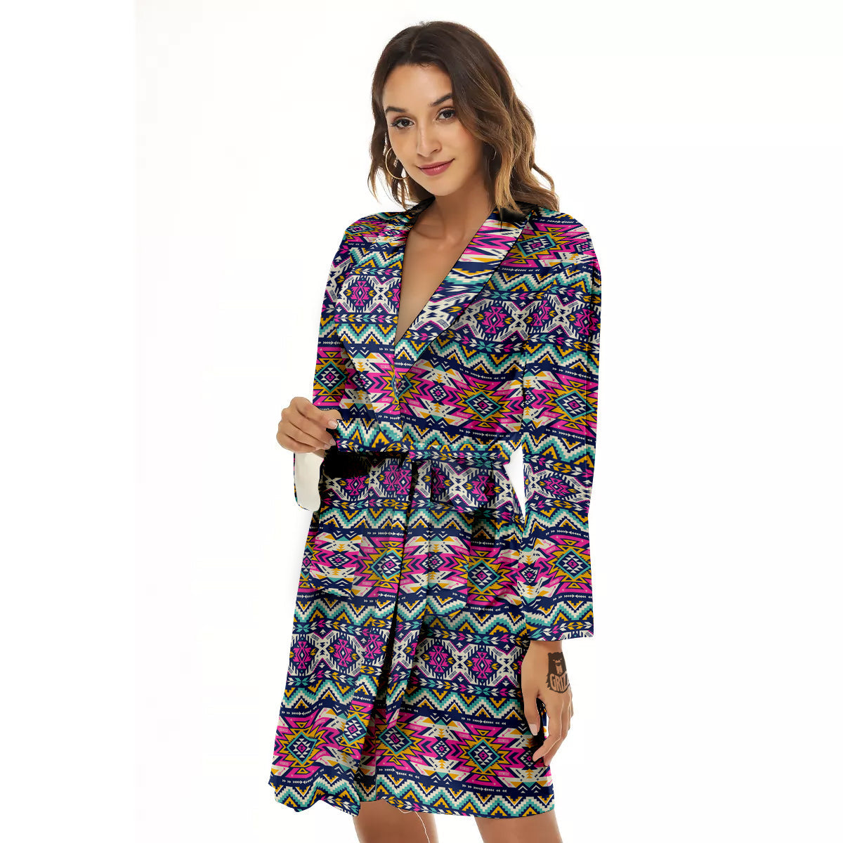 Native Navajo Colorful Geometric Print Women's Robe-grizzshop