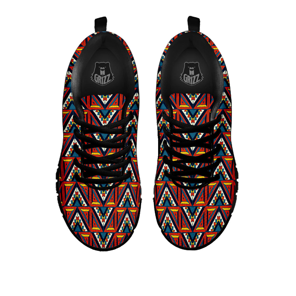 Native Tribal White And Red Print Black Sneaker-grizzshop