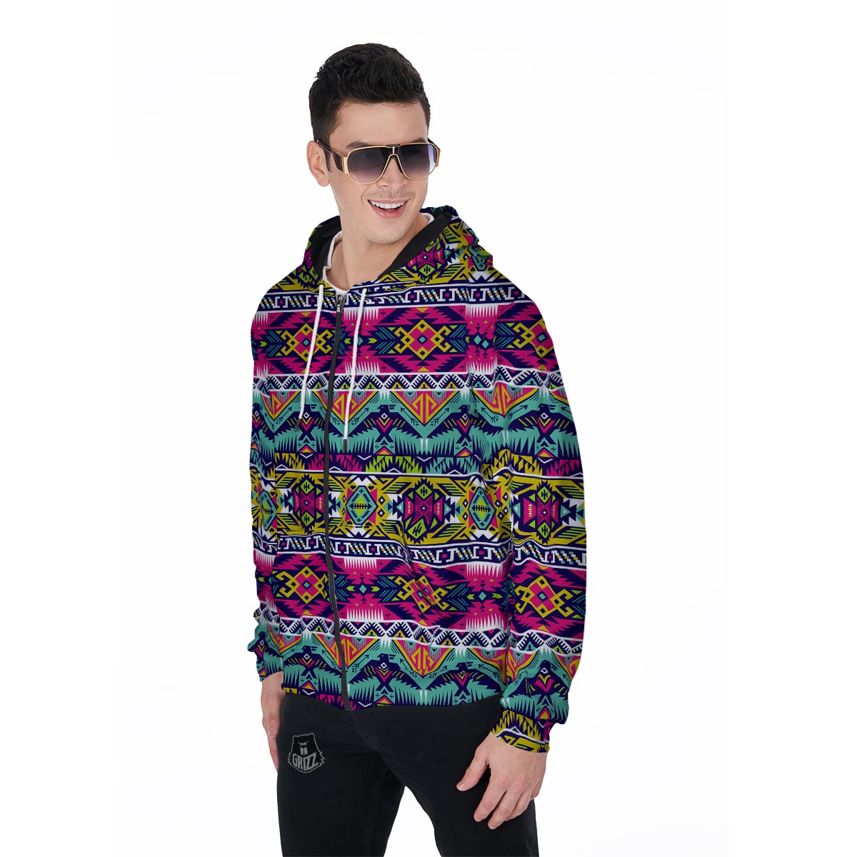 Native American Indians Aztec Tribal Navajo Print Men Zip Up Hoodie-grizzshop