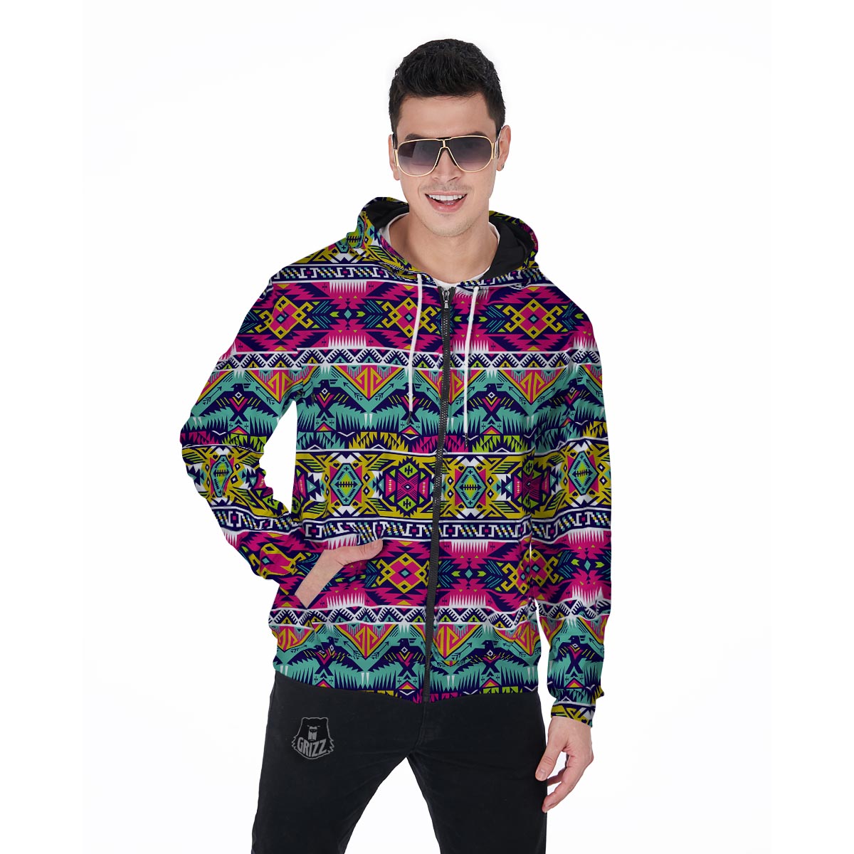 Native American Indians Aztec Tribal Navajo Print Men Zip Up Hoodie-grizzshop