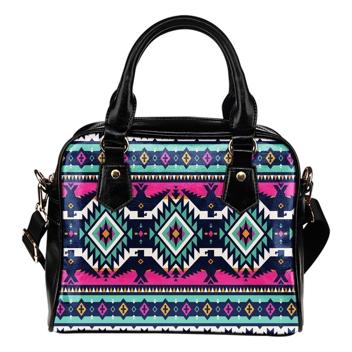 Native American Tribal Navajo Indians Aztec Print Leather Shoulder Handbag-grizzshop