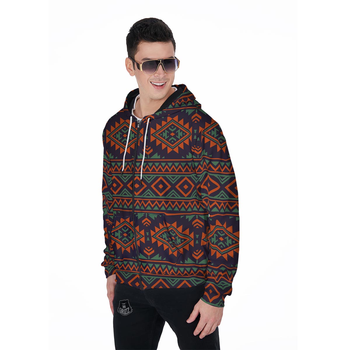 Native American Tribal Navajo Indians Aztec Print Men Zip Up Hoodie-grizzshop