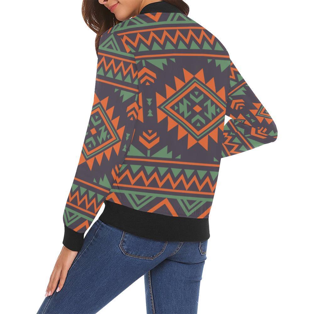Native American Tribal Navajo Indians Aztec Print Women Casual Bomber Jacket-grizzshop