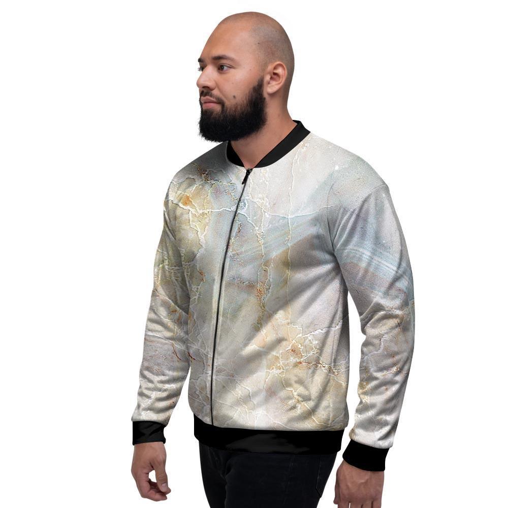 Natural Brown Marble Men's Bomber Jacket-grizzshop