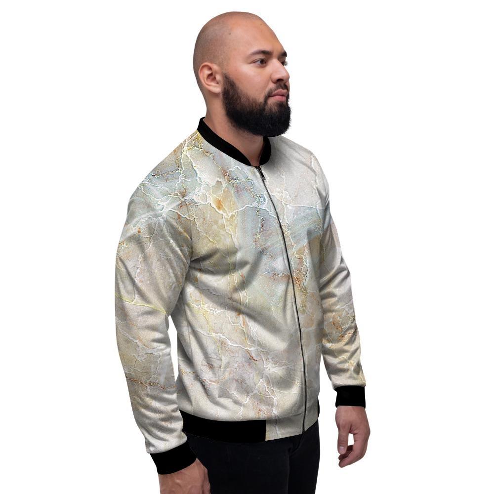 Natural Brown Marble Men's Bomber Jacket-grizzshop