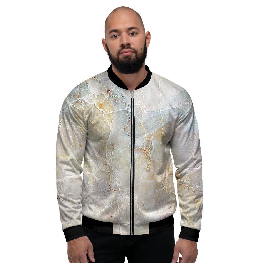 Natural Brown Marble Men's Bomber Jacket-grizzshop