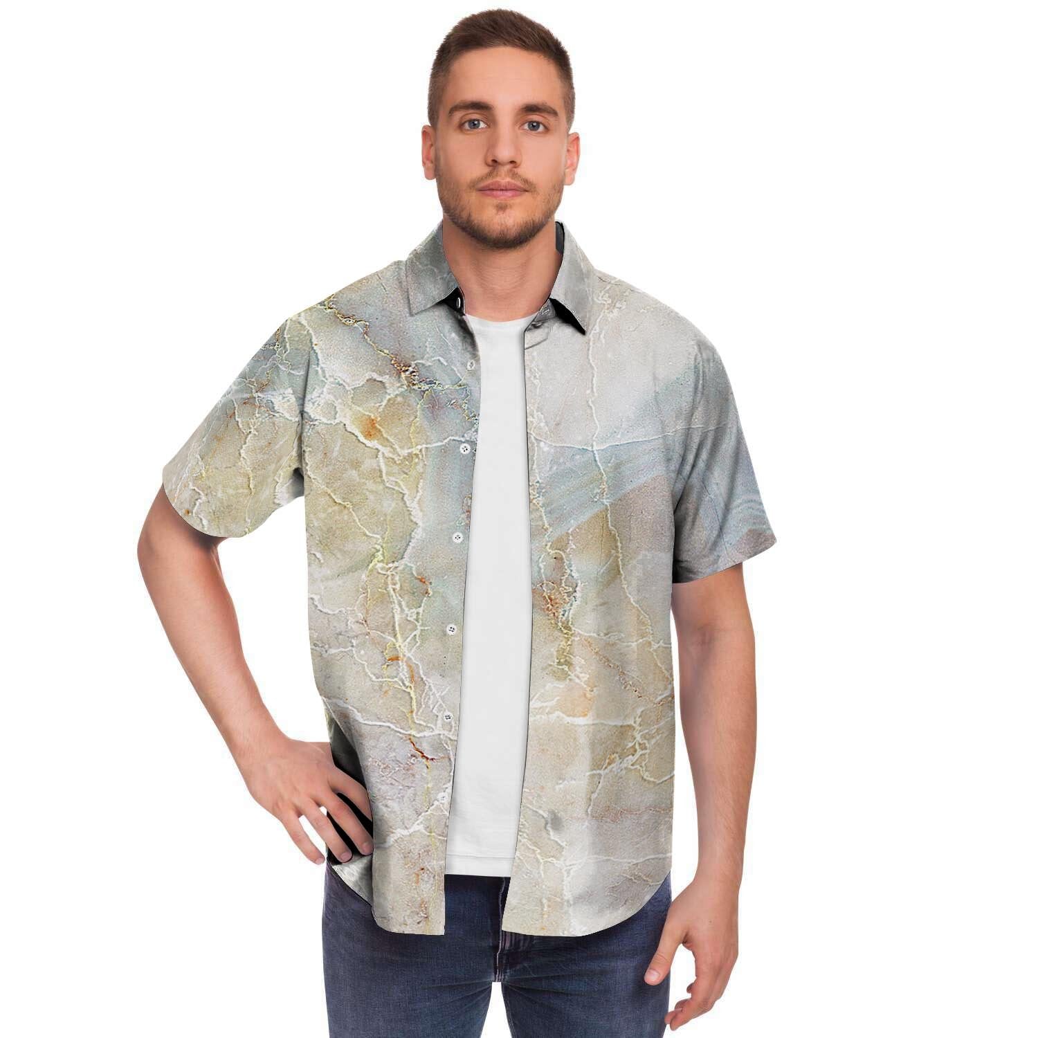 Natural Brown Marble Men's Short Sleeve Shirt-grizzshop