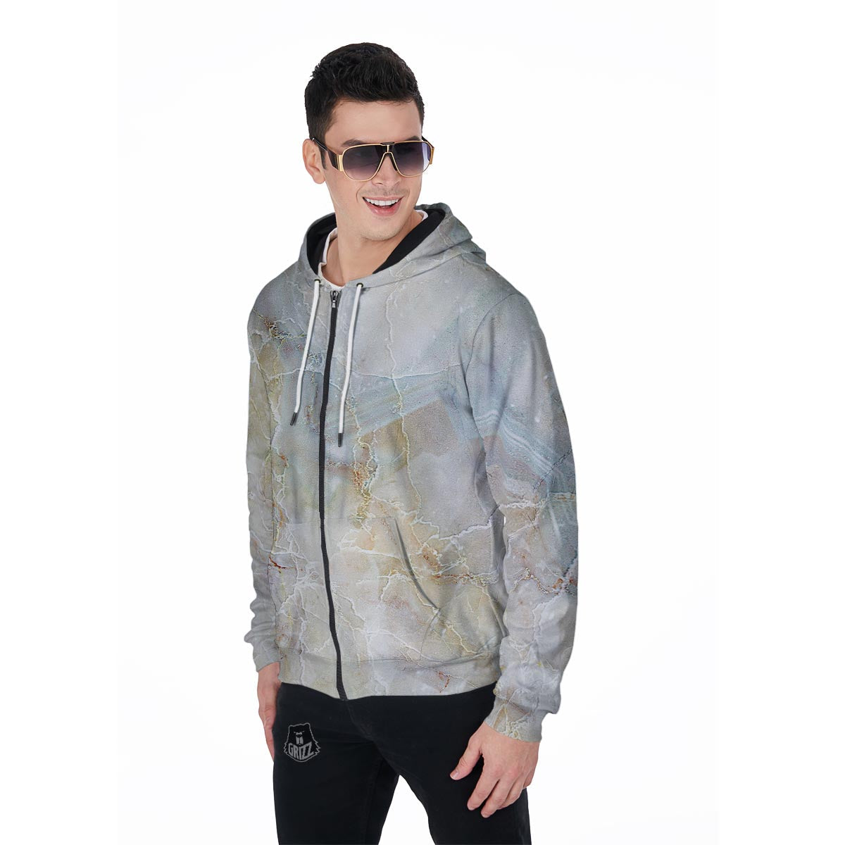 Natural Brown Marble Men's Zip Up Hoodie-grizzshop