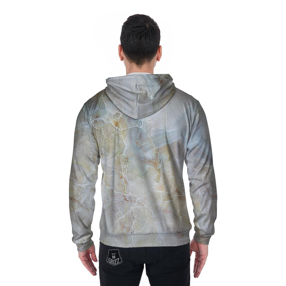 Natural Brown Marble Men's Zip Up Hoodie-grizzshop