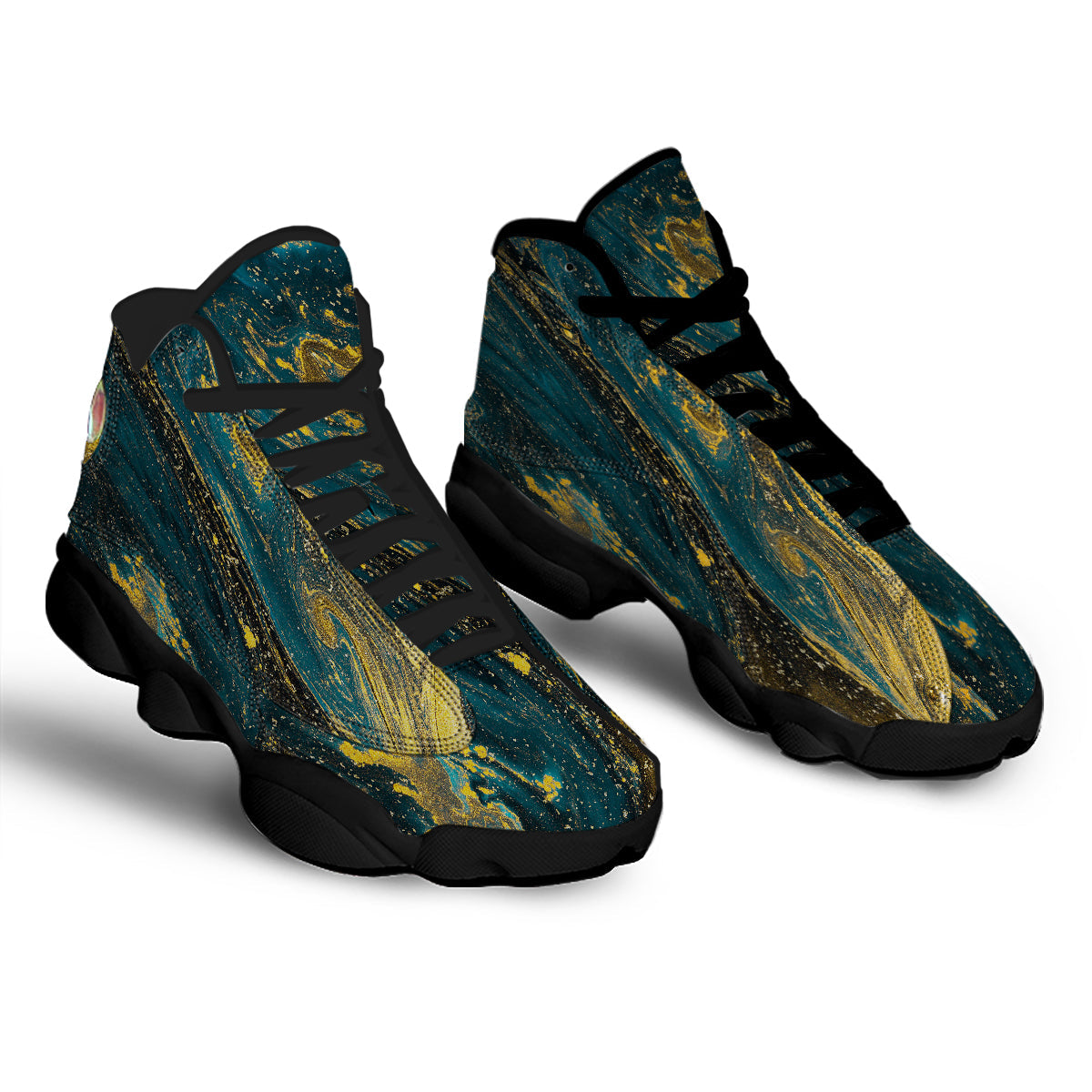 Natural Luxury Blue And Gold Marble Print Black Basketball Shoes-grizzshop