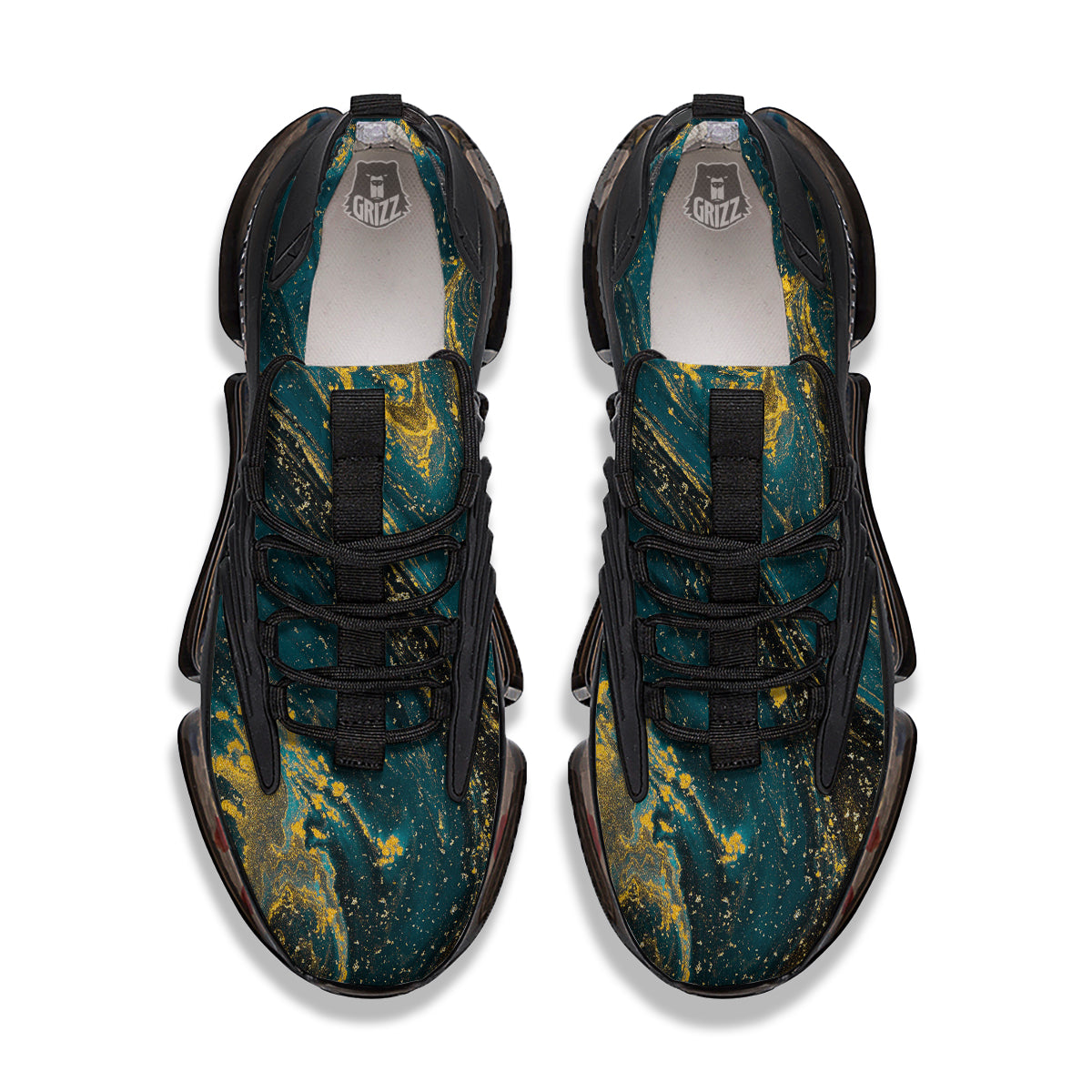 Natural Luxury Blue And Gold Marble Print Black Gym Shoes-grizzshop
