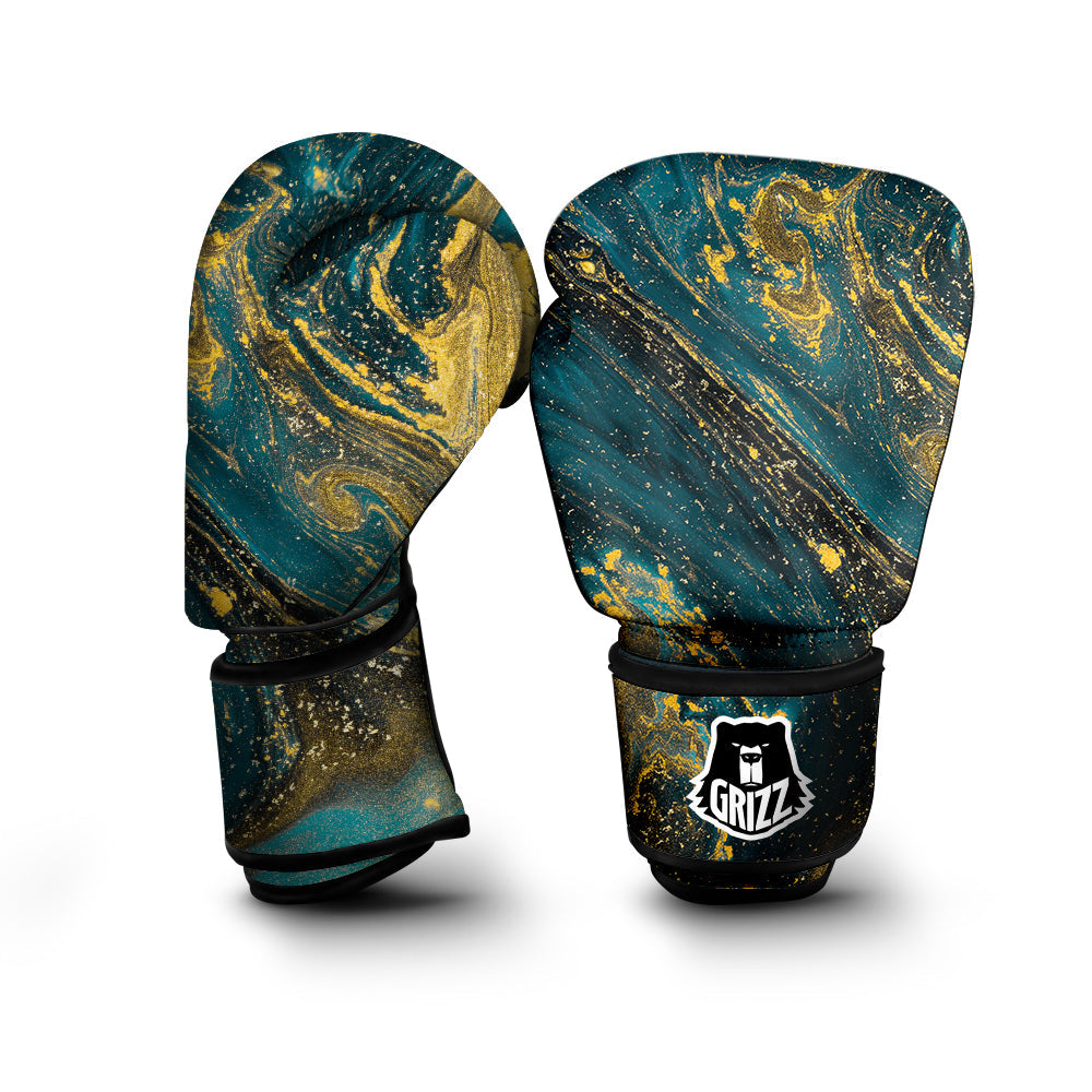 Natural Luxury Blue And Gold Marble Print Boxing Gloves-grizzshop