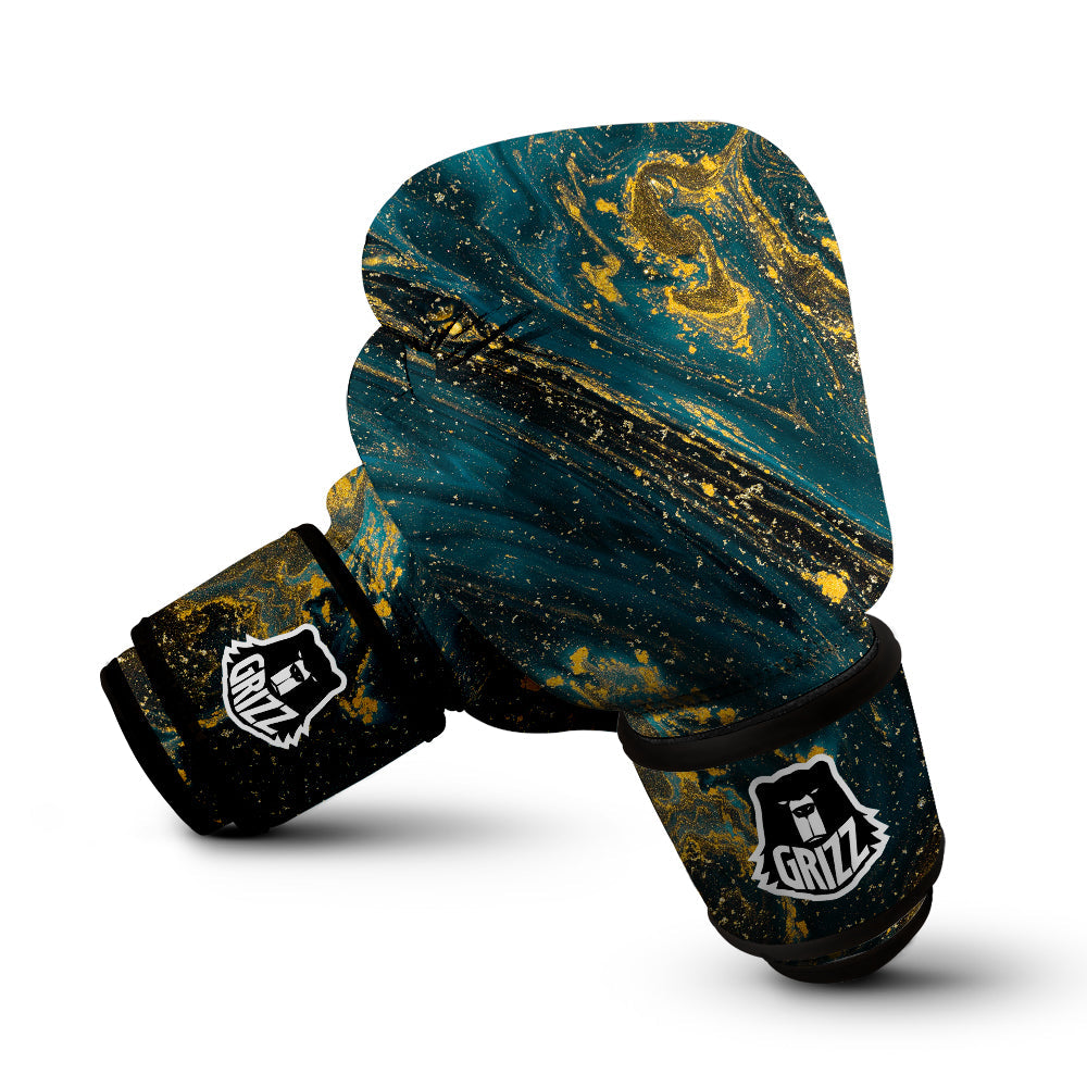Natural Luxury Blue And Gold Marble Print Boxing Gloves-grizzshop