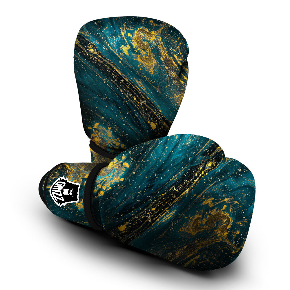 Natural Luxury Blue And Gold Marble Print Boxing Gloves-grizzshop
