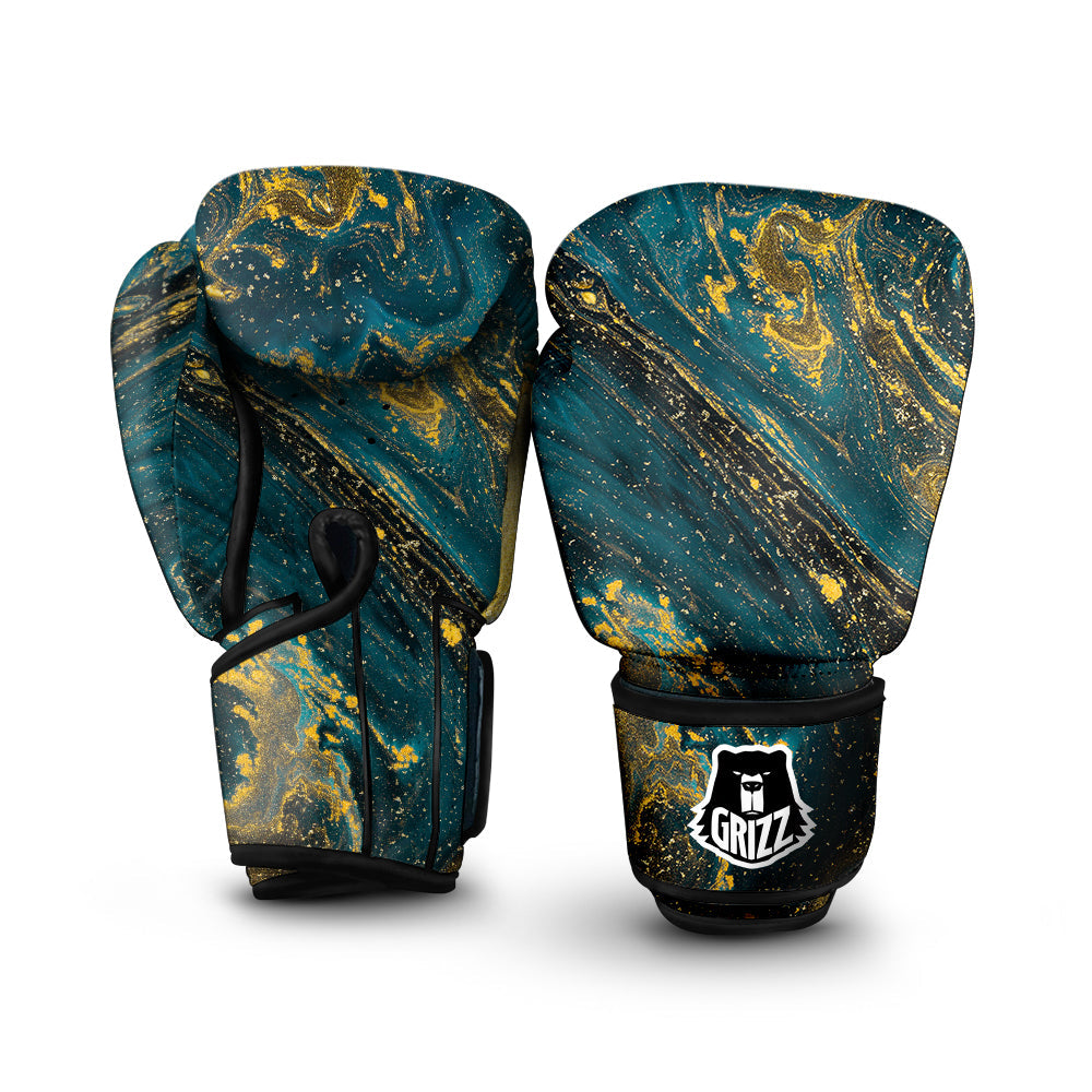 Natural Luxury Blue And Gold Marble Print Boxing Gloves-grizzshop
