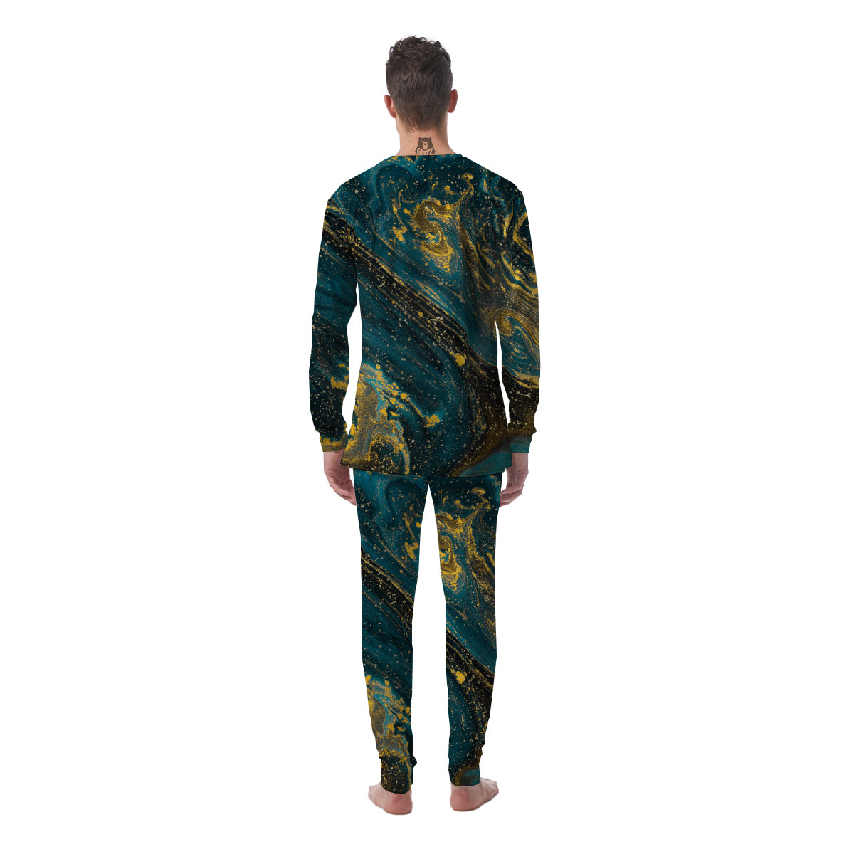 Natural Luxury Blue And Gold Marble Print Men's Pajamas-grizzshop