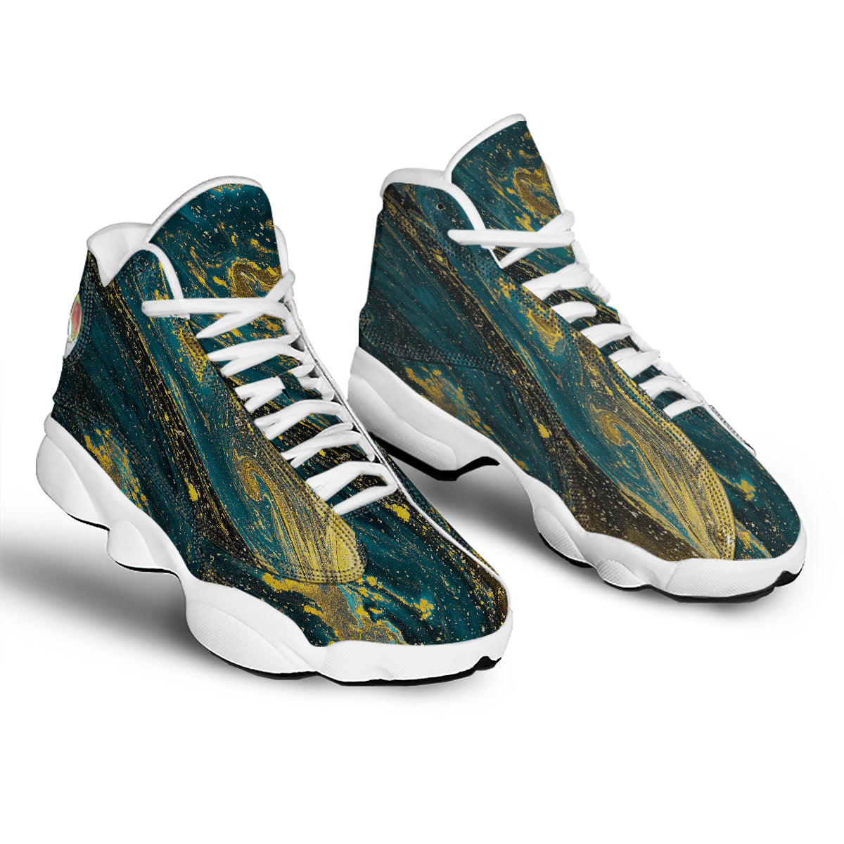 Natural Luxury Blue And Gold Marble Print White Basketball Shoes-grizzshop