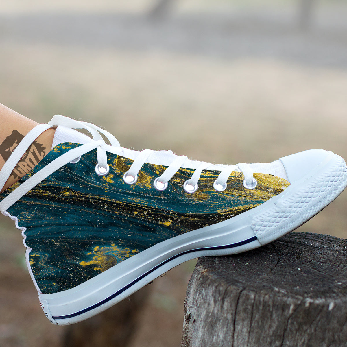 Natural Luxury Blue And Gold Marble Print White High Top Shoes-grizzshop