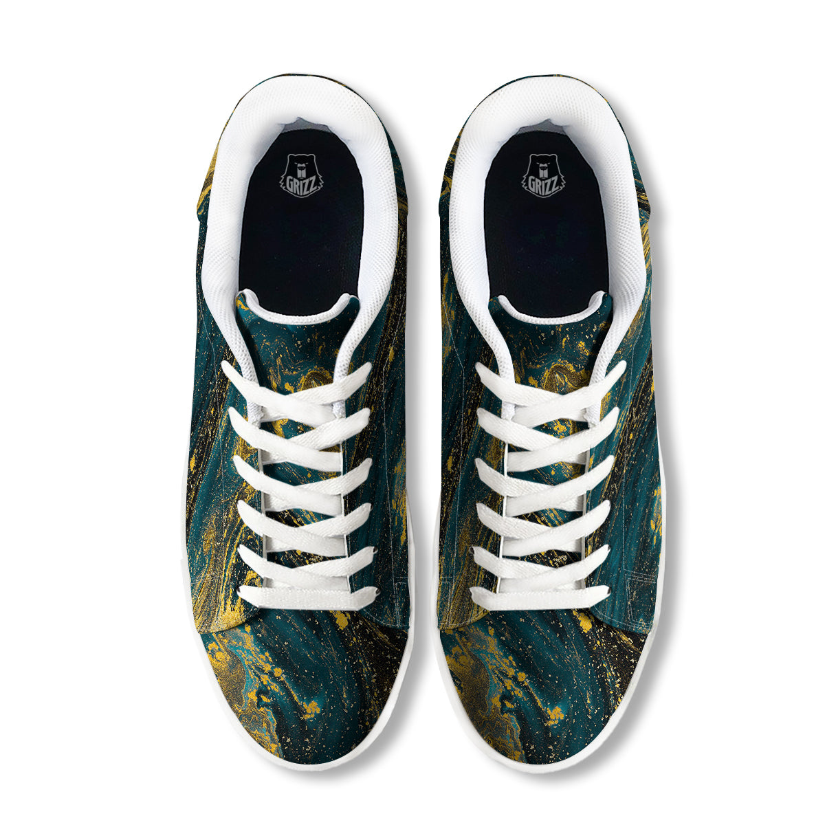 Natural Luxury Blue And Gold Marble Print White Low Top Sneakers-grizzshop