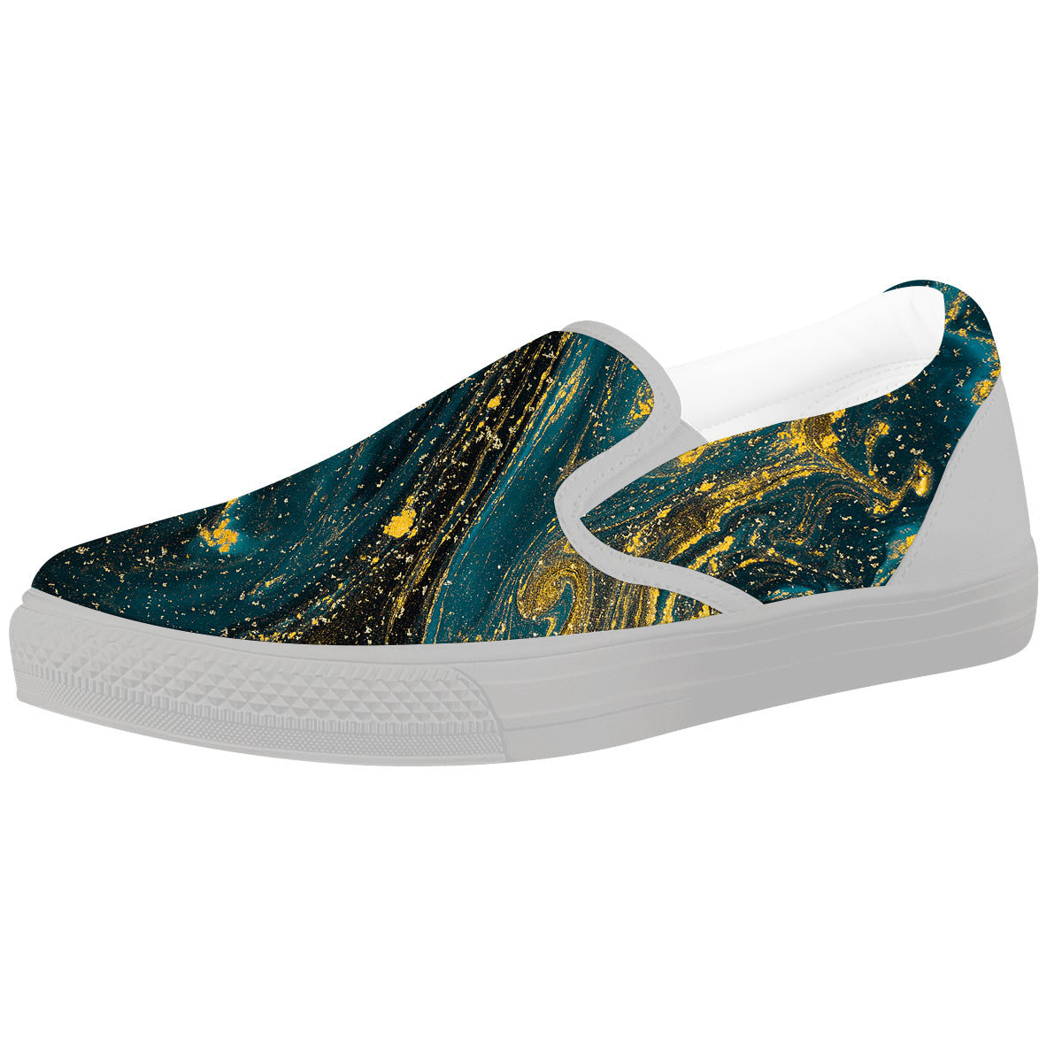 Natural Luxury Blue And Gold Marble Print White Slip On Shoes-grizzshop