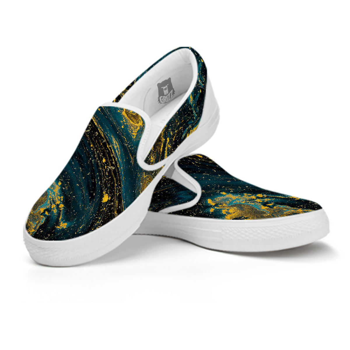 Natural Luxury Blue And Gold Marble Print White Slip On Shoes-grizzshop