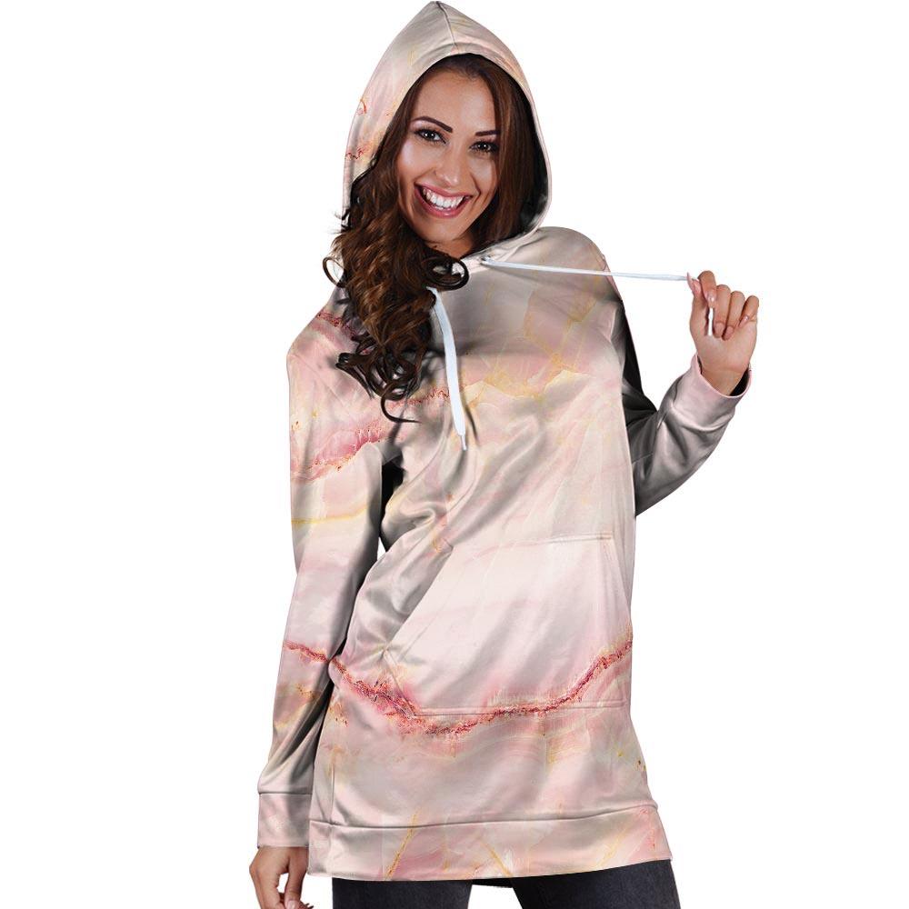 Natural Pink Marble Hoodie Dress-grizzshop