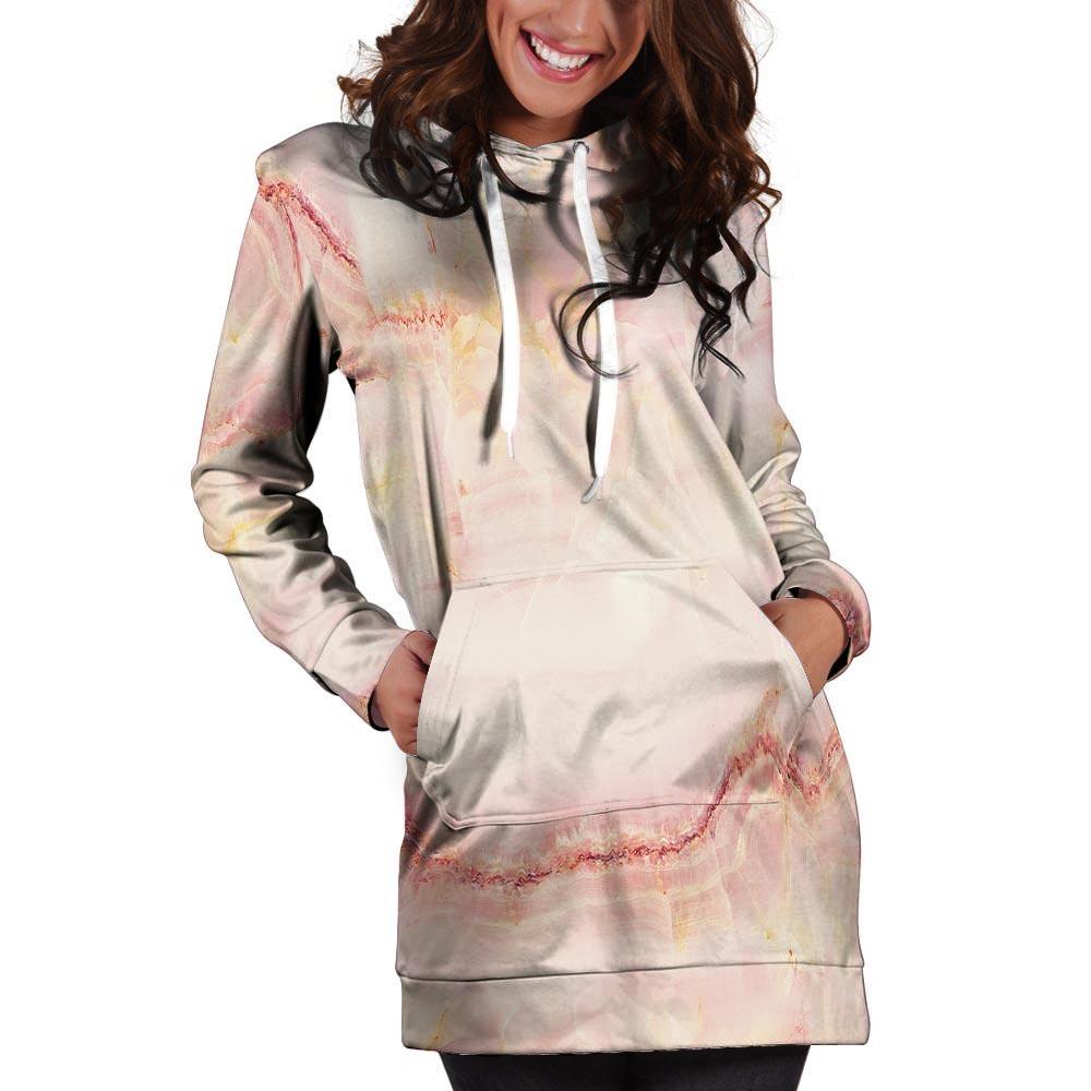 Natural Pink Marble Hoodie Dress-grizzshop