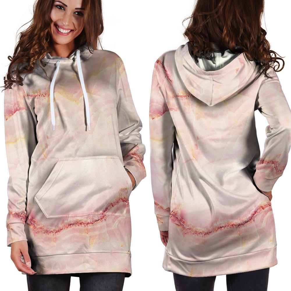 Natural Pink Marble Hoodie Dress-grizzshop