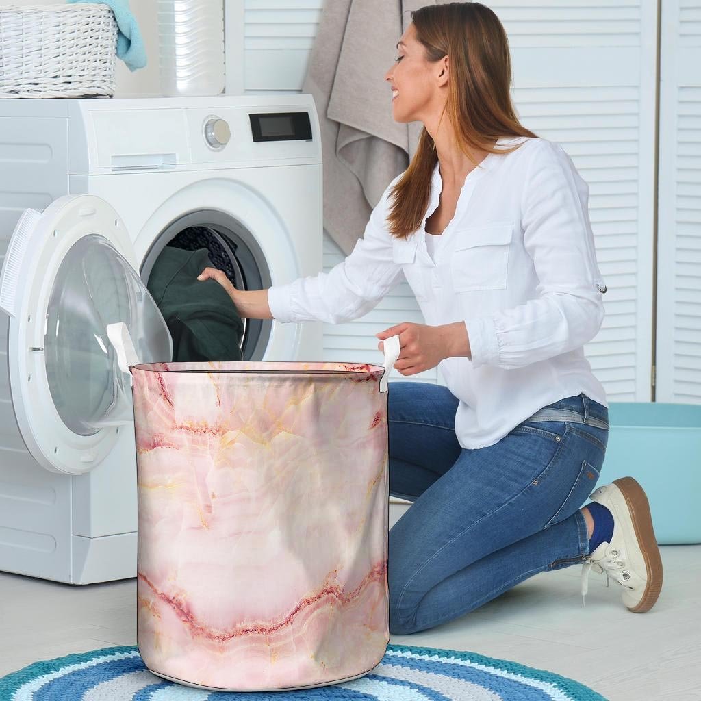 Natural Pink Marble Laundry Basket-grizzshop