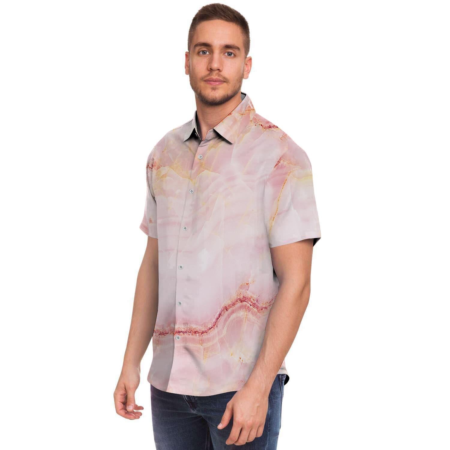 Natural Pink Marble Men's Short Sleeve Shirt-grizzshop