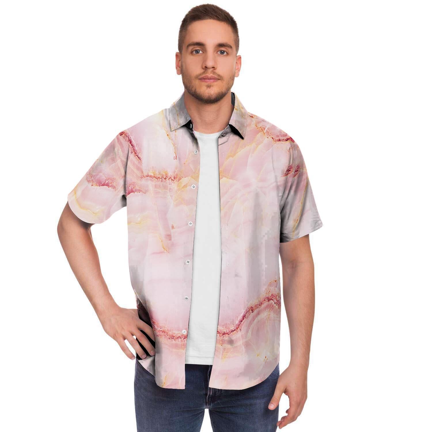 Natural Pink Marble Men's Short Sleeve Shirt-grizzshop